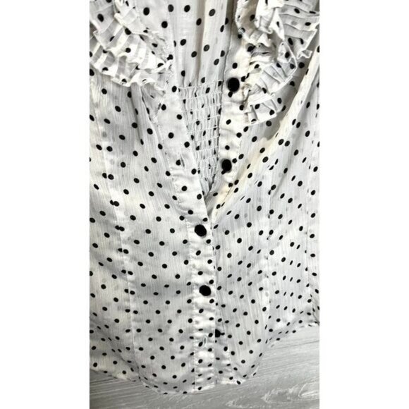 Susie Rose Polkadot Button Up Womens Ruffle‎ Sleeveless Semi-sheer Top - Picture 8 of 11